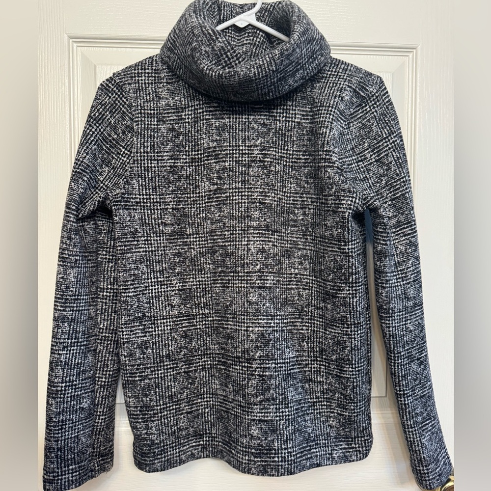 J. Crew Black & White Glen Plaid Funnel Neck Sweater | Size S